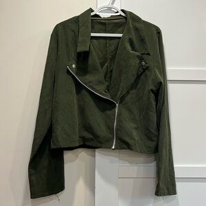 Army Green Suede feel Cropped Jacket